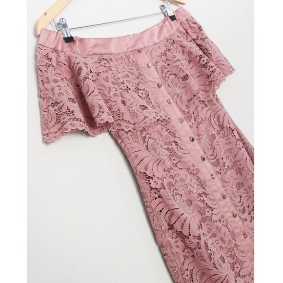 Keepsake The Label Blush Star Crossed Off Shoulder Lace Midi Dress S Mauve Pink - Picture 6 of 15